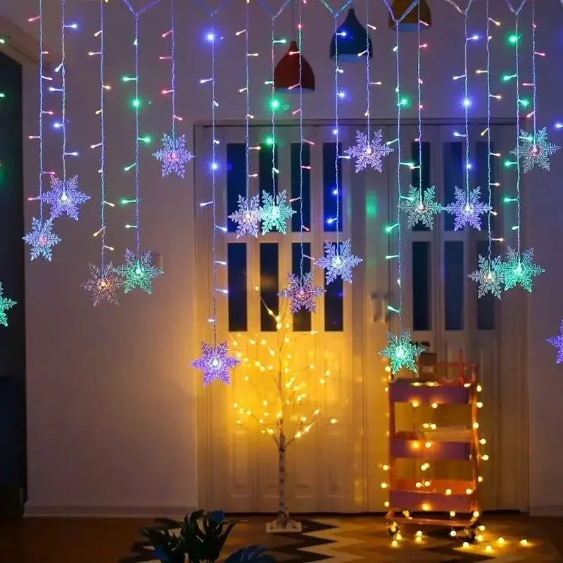 3.5M Christmas Lights LED Fairy String Lights Snowflake Curtain Garland Waterproof for Holiday Party Xmas Decoration 2024