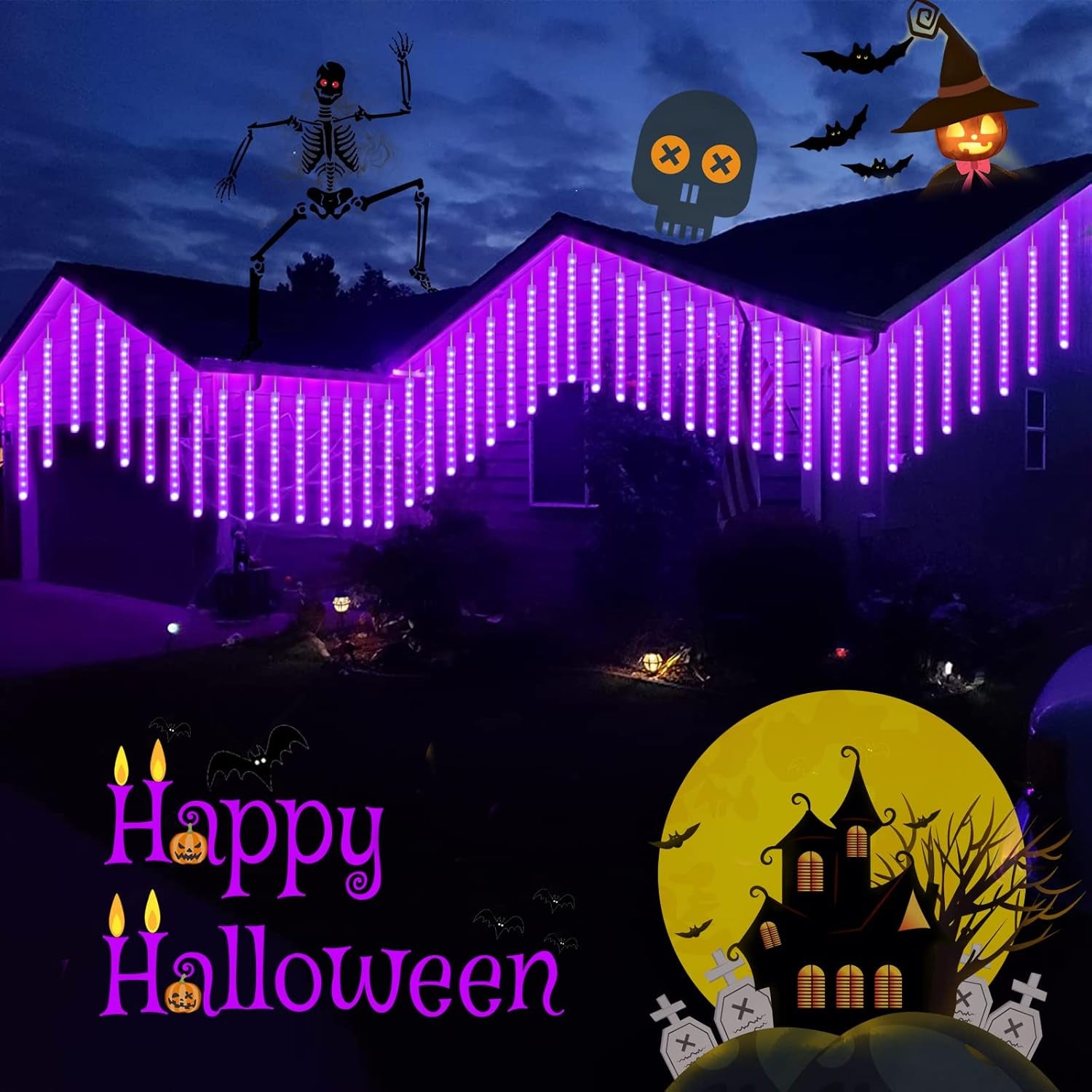 Purple Solar Meteor Shower Lights for Tree Party Holiday Garden Christmas Outdoor