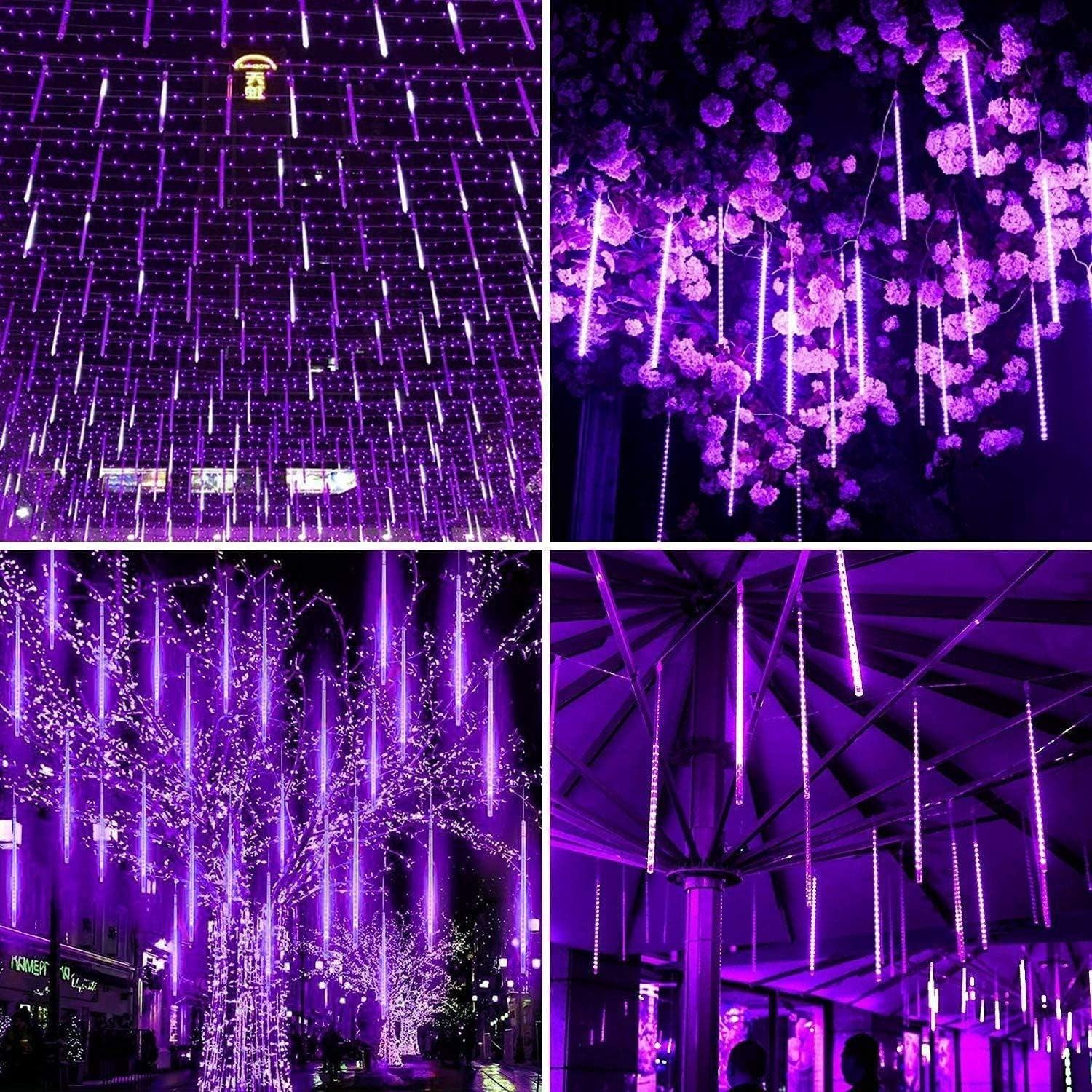 Purple Solar Meteor Shower Lights for Tree Party Holiday Garden Christmas Outdoor