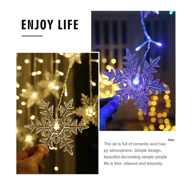3.5M Christmas Lights LED Fairy String Lights Snowflake Curtain Garland Waterproof for Holiday Party Xmas Decoration 2024