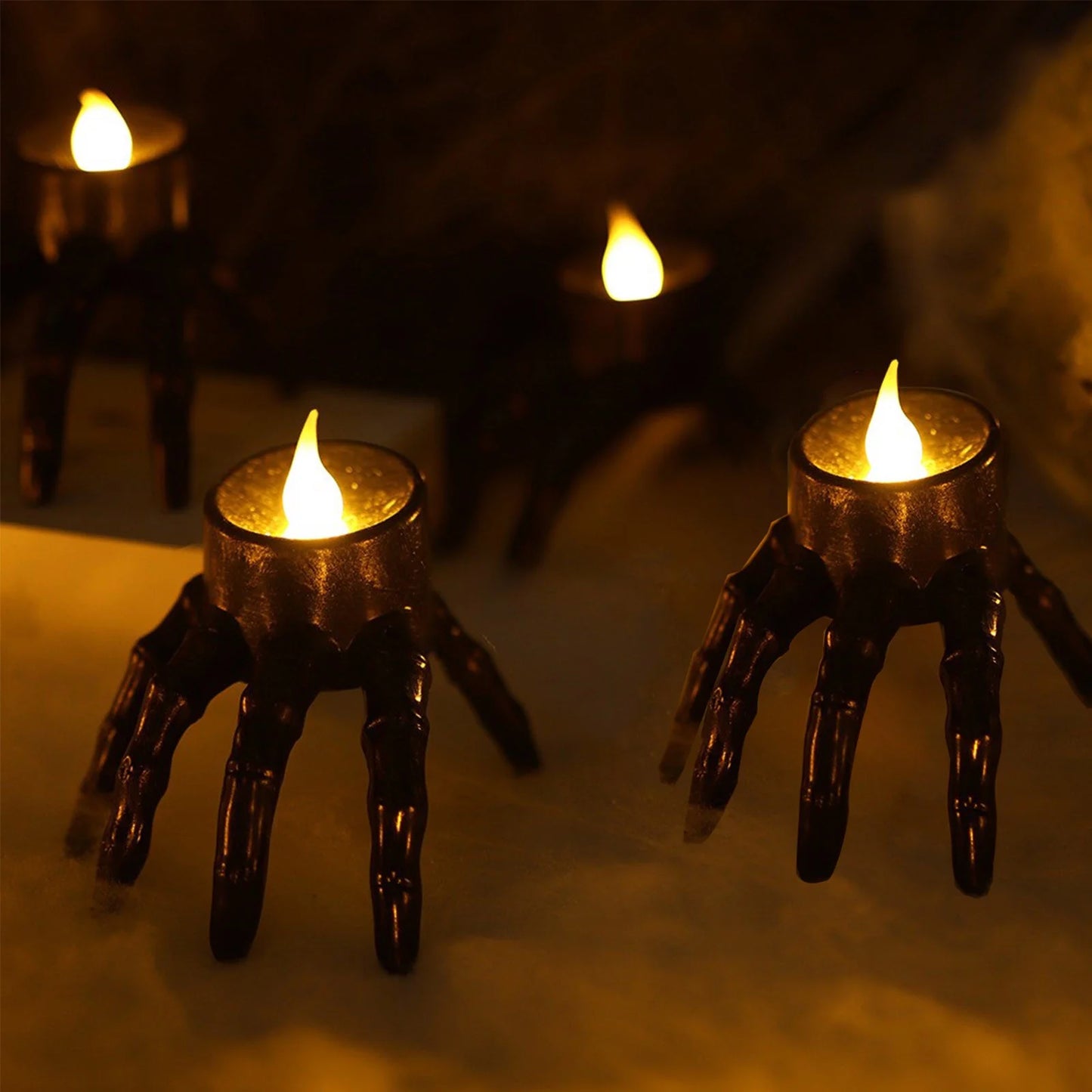 Halloween Flameless Candles Holder Lights, Ghost Skeleton Hand Candle, Battery Operated Led Candle Lights for Home Party, Halloween Decorations Indoor