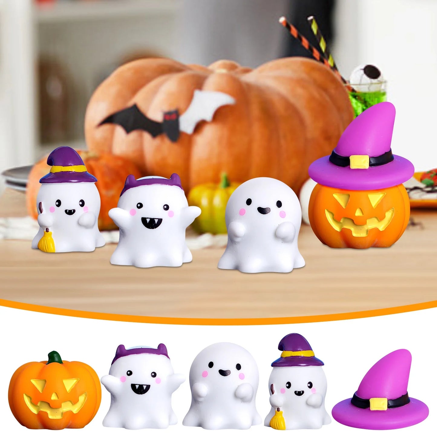 Halloween Decorations Outdoor 2024 NEW 11PC Mini Halloween Garden Figurines Cute Pumpkin Ghost Resin Miniature Model Witch Figurines Decorated Halloween Party DIY Decoration