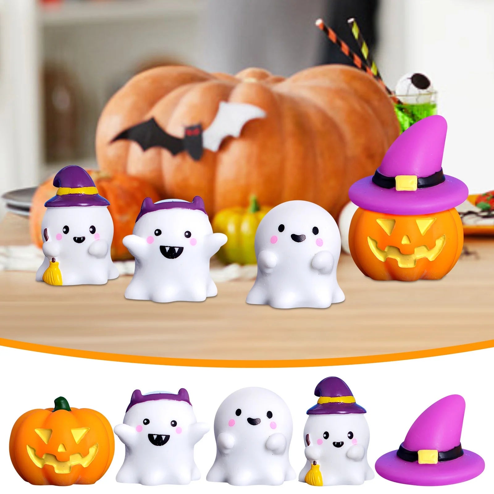 Halloween Decorations Outdoor 2024 NEW 11PC Mini Halloween Garden Figurines Cute Pumpkin Ghost Resin Miniature Model Witch Figurines Decorated Halloween Party DIY Decoration