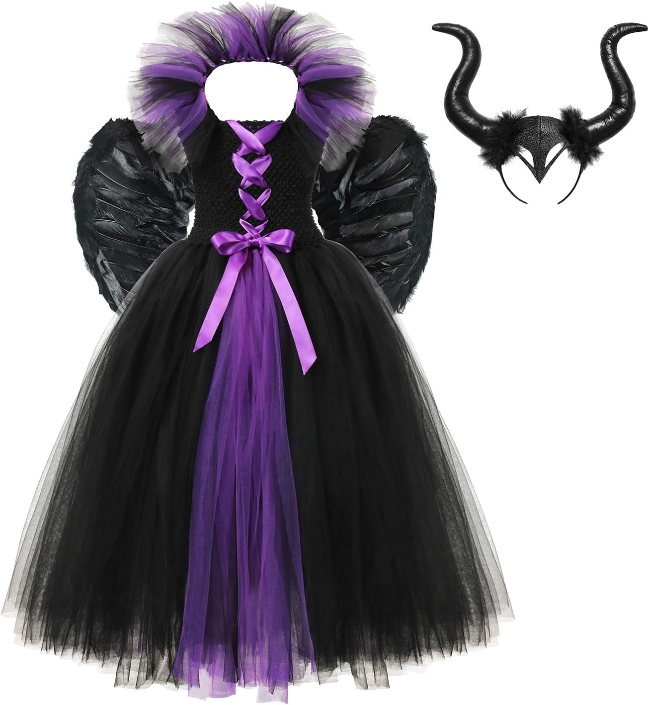 Maleficent Costume Dress up Toddler Kids Baby Girls Witch Evil Queen Tutu Dress for Halloween Cosplay