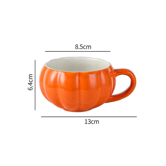 Halloween Creative Pumpkin Mug Ceramic Cup with Spoon Soup Mug with Lid Oatmeal Breakfast Cup for Kids Tea Milk Coffee Cup