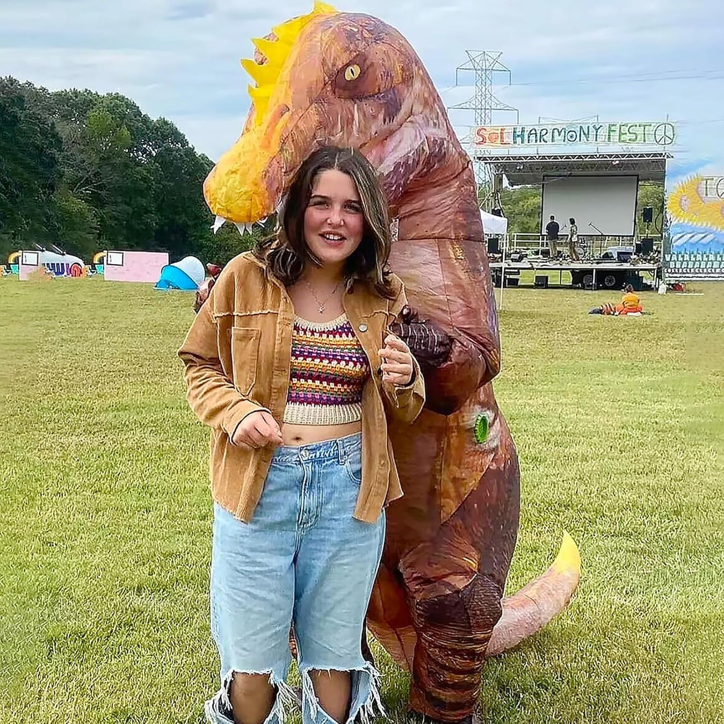 Inflatable Dinosaur Costume for Adult Blow-Up Spinosaurus Costume Funny Dino Halloween Costume Outfit for Women/Men