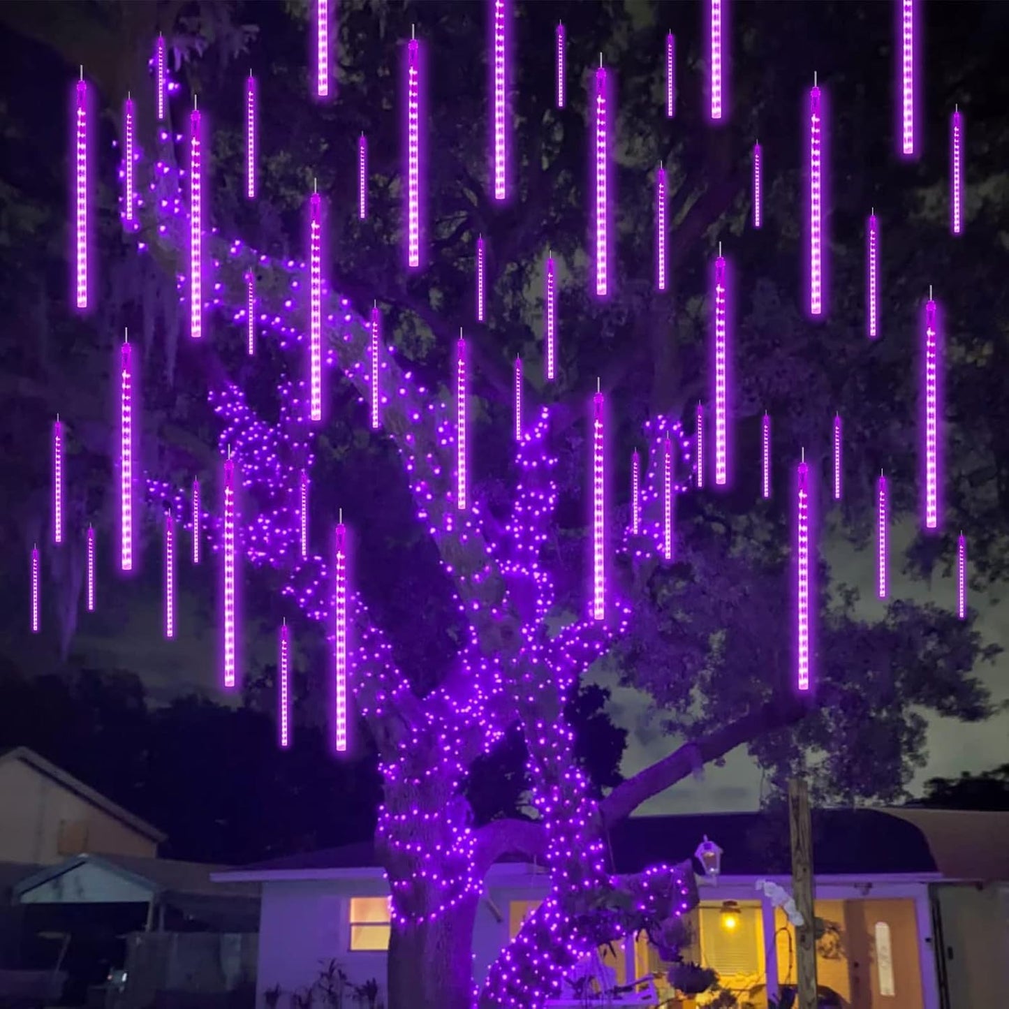 Purple Solar Meteor Shower Lights for Tree Party Holiday Garden Christmas Outdoor