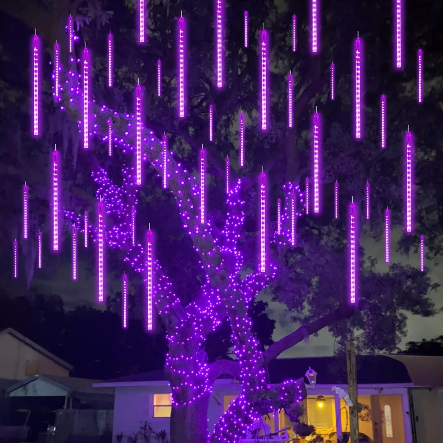 Purple Solar Meteor Shower Lights for Tree Party Holiday Garden Christmas Outdoor