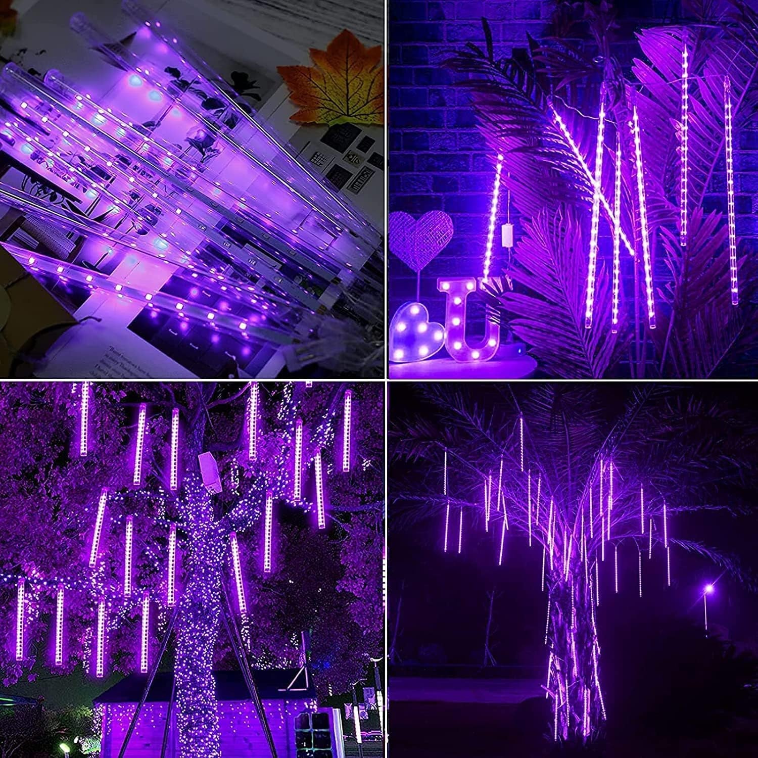 Purple Solar Meteor Shower Lights for Tree Party Holiday Garden Christmas Outdoor
