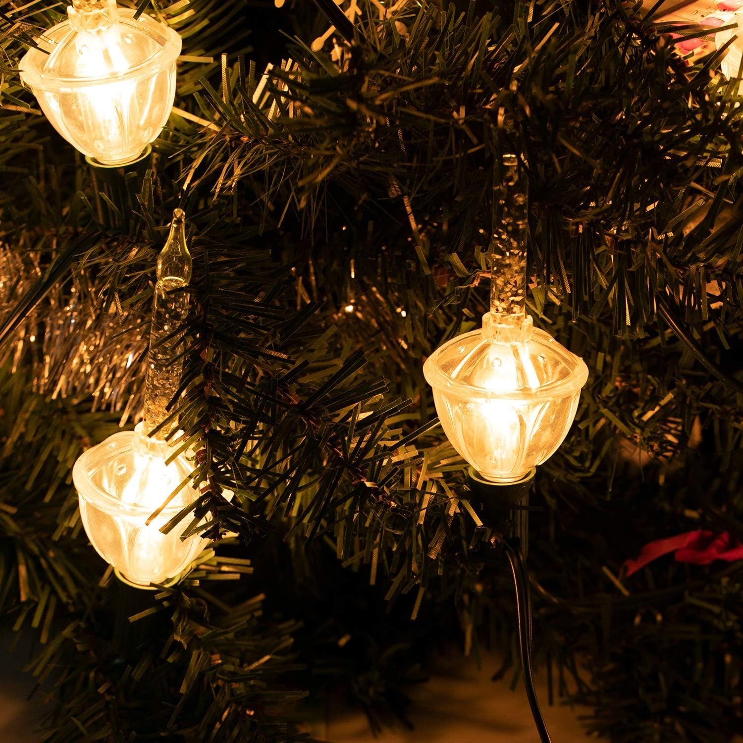 7 Pack Bubble Lights Replacement Bulbs, Traditional Christmas Clear Fluid Lights with Silver Glitter, C7 E12 Candelabra Base, Lamps for Xmas Tree Decoration