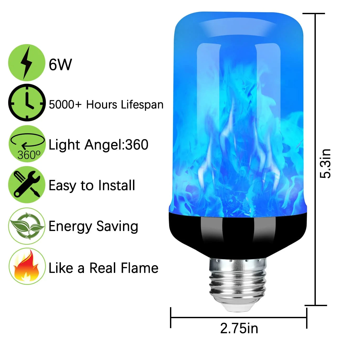 Upgraded LED Flame Light Bulb, 4 Modes Fire Flame Light Bulbs with Upside down Effect, E26 Base Flickering Light Bulbs for Halloween, Party, Outdoor, Indoor, Halloween Decor (2 Pack)
