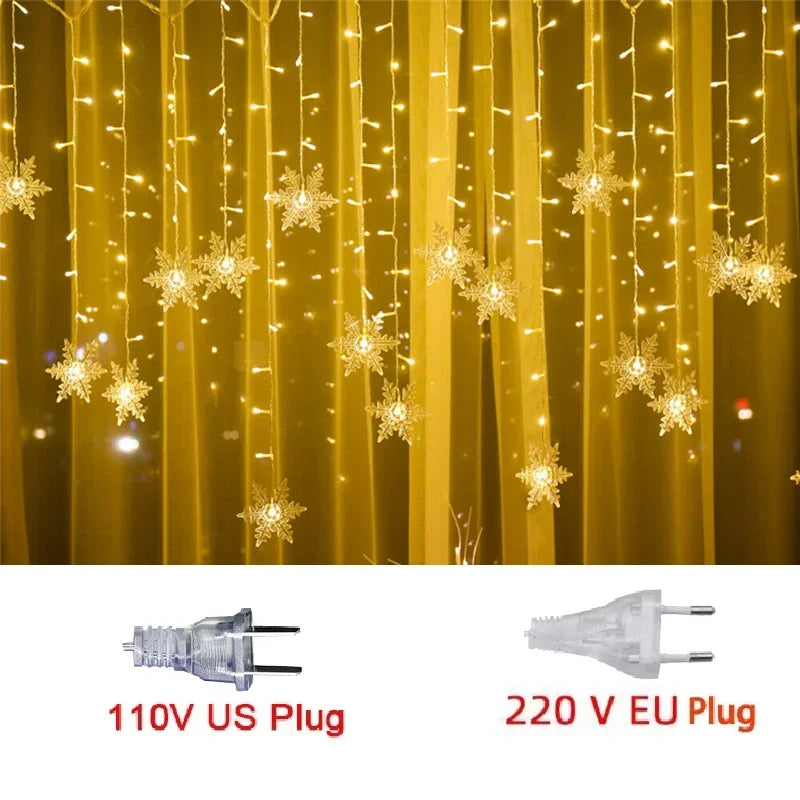3.5M Christmas Lights LED Fairy String Lights Snowflake Curtain Garland Waterproof for Holiday Party Xmas Decoration 2024