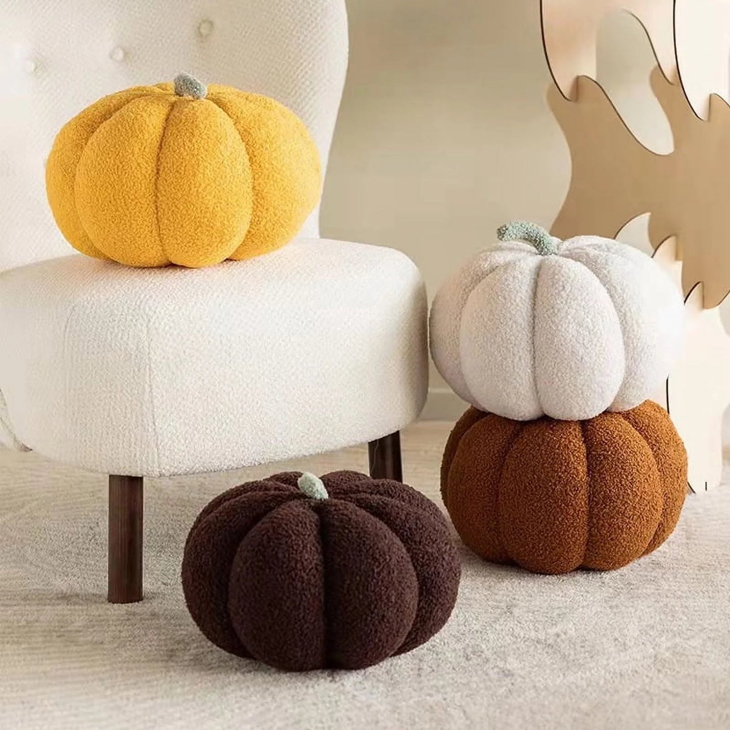 Pumpkin Throw Pillow Stuffed Fluffy Plush Toy Halloween Pumpkin Decorative Pillow Cushion Home Decoration Party Favors (Red)