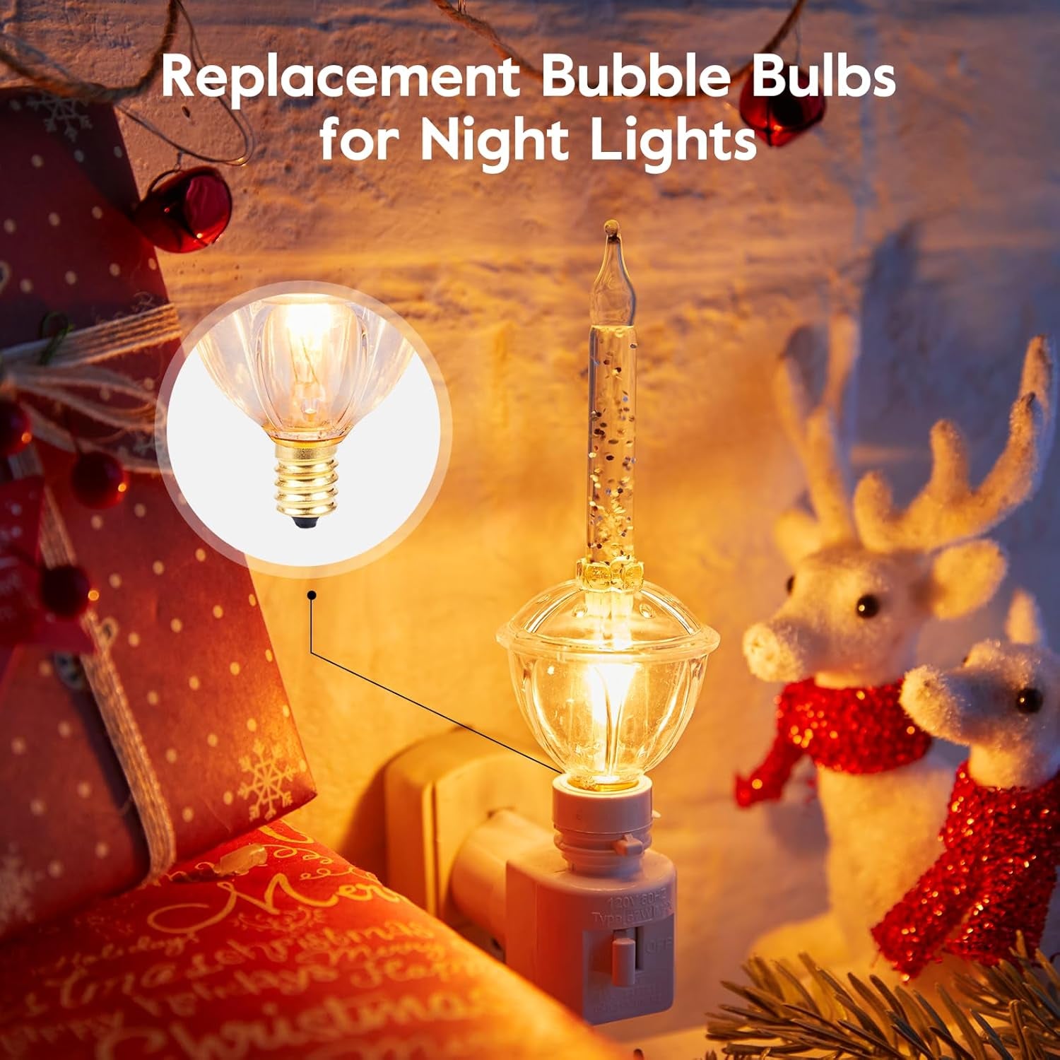 14 Pack Bubble Lights Replacement Bulbs, Clear Fluid Lights Bulbs, C7 E12 Candelabra Base, Xmas Bubble Lamps for Christmas Tree Decorations, Warm White